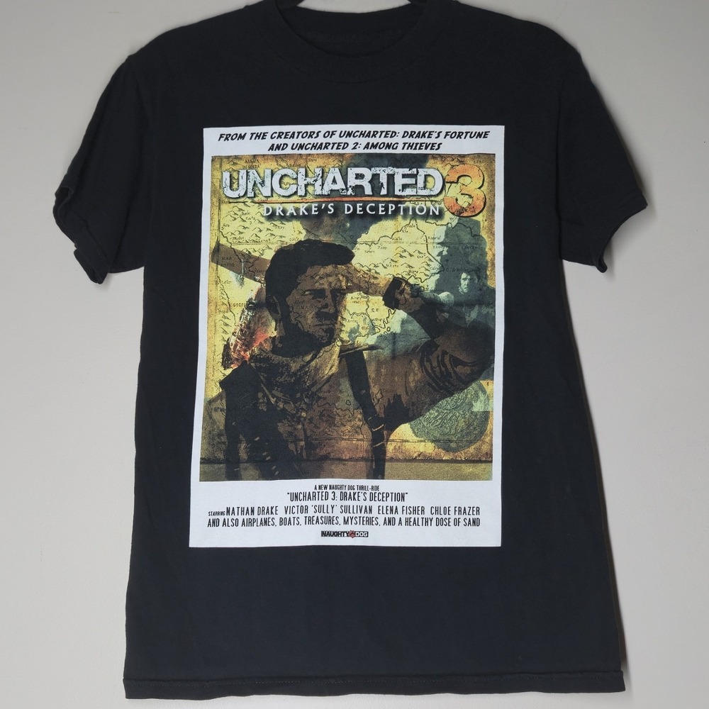 PS3 Playstation Uncharted 3 Drake's Deception Game T Shirt Size S Promo